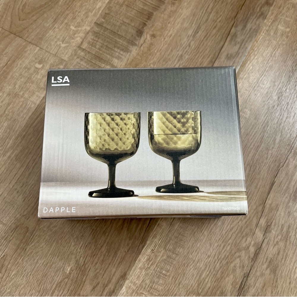 LSA Dapple Handmade Wine Glass Woodland Green size 11oz 5” x‎ 3.25” NIB set of 2